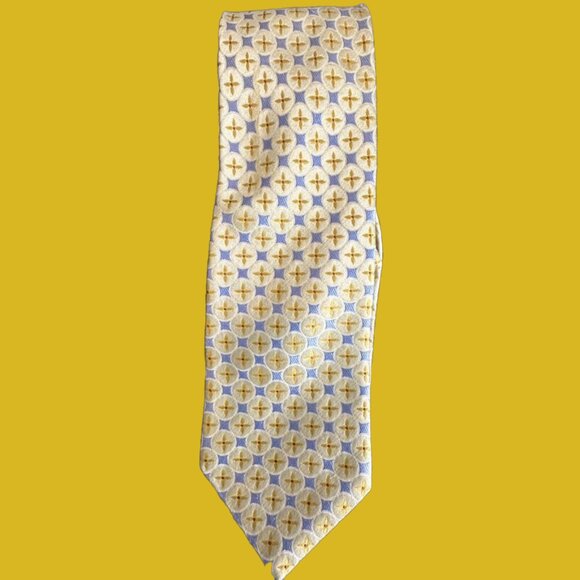 Ike Behar Yellow and Gray/Blue Patterned Men's Tie - Picture 2 of 7